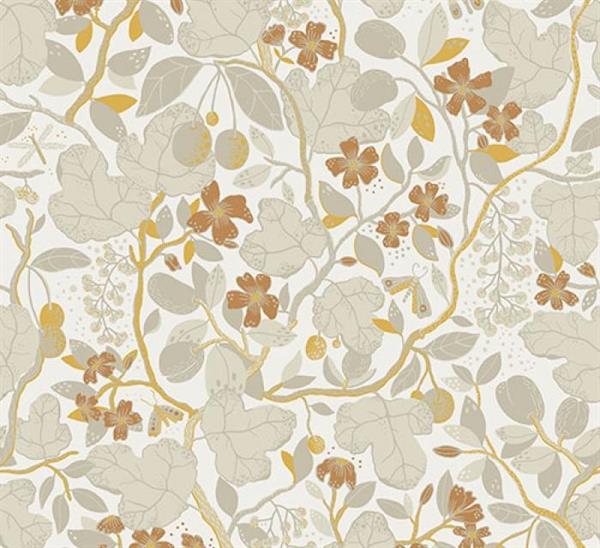 PARATO LINA II IN TNT   FOGLIE BEIGE/GOLD 0,53x10,05 mt