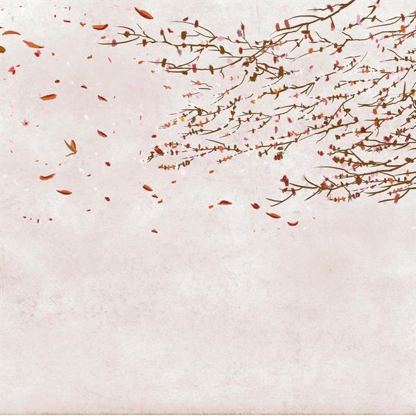 CORE MURALE SU TNT EFFETTO AUTUNNO/ALBERO/FIORI BEIGE/ROSA/ROSSO