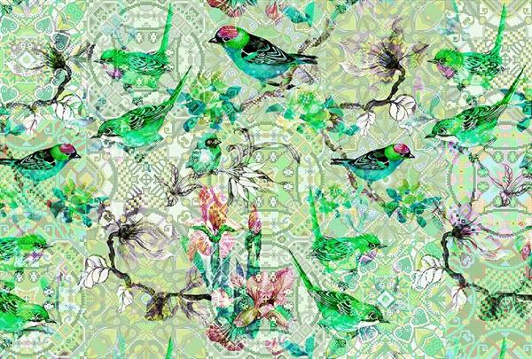 STAMPA DIG AL MQ SU SUPPSTRUKTURVLIES PLUS MOSAIC BIRDS1 VERDE