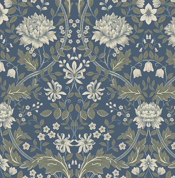 BRITISH HERITAGE PARATO SU TNT FIORI BLU GRIGIO BIAN. 10x0,52 mt