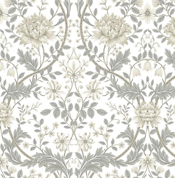 BRITISH HERITAGE PARATO SU TNT FIORI BIANCO GRIGIO 10x0,52mt