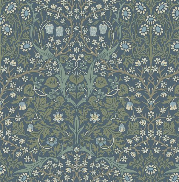 BRITISH HERITAGE PARATO SU TNT FIORI BLU AZZURRO 10x0,52 mt