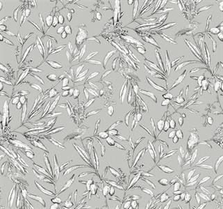 PARATO OLIVAR IN TNT    BIRDS FOLIAGE GREY MIS.0,50X10MT