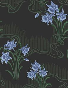 PARATO FERIA IN TNT     FLOWERS BLUE-BLACK 0,50X10MT