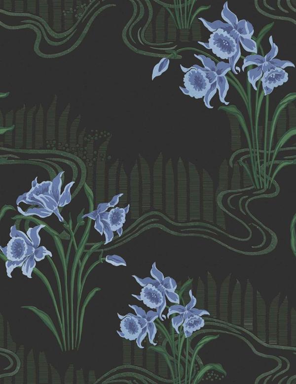 PARATO FERIA IN TNT     FLOWERS BLUE-BLACK 0,50X10MT