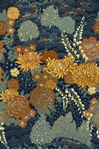 PARATO FERIA IN TNT     FLOWERS BLUE-ORANGE 0,50X10MT