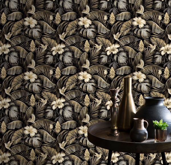 PARATO PERLA PVC/TNT    FLOWERS TAUPE MIS. 0,53X10,05MT