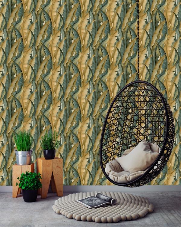 PARATO PERLA PVC/TNT    FOLIAGE GOLD GREEN 0,53X10,05MT