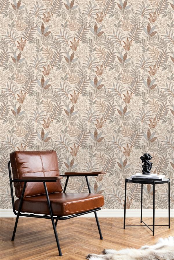 PARATO ALLURE PVC/TNT   FOLIAGE TAUPE MIS.0,53X10,05MT