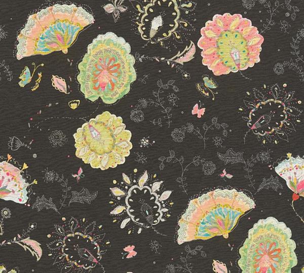 PARATO COUNTRY CHARME   PVC/TNT FLOWERS BLACK 0,53X10,05MT