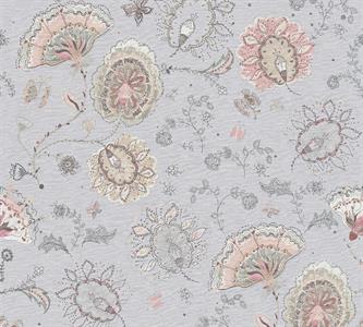 PARATO COUNTRY CHARME   PVC/TNT FLOWERS GREY 0,53X10,05MT