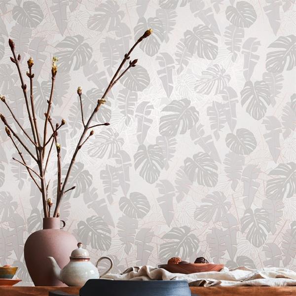 PARATO CARAIBI PVC/TNT  FOLIAGE GREY TAUPE 0,53X10,05MT