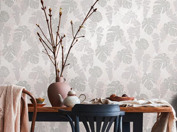 PARATO CARAIBI PVC/TNT  FOLIAGE GREY TAUPE 0,53X10,05MT