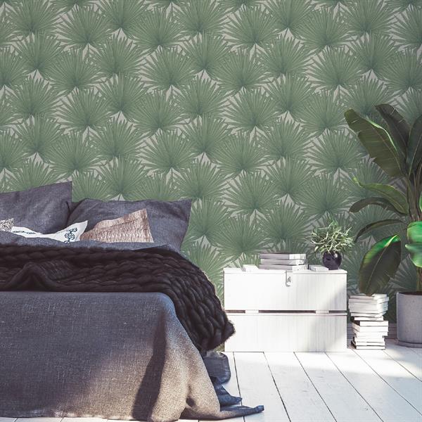 PARATO CARAIBI PVC/TNT  FOLIAGE GREEN WHITE 0,53X10,05MT