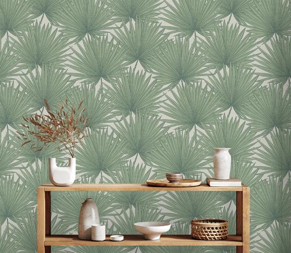 PARATO CARAIBI PVC/TNT  FOLIAGE GREEN WHITE 0,53X10,05MT