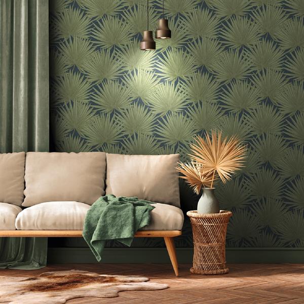 PARATO CARAIBI PVC/TNT  FOLIAGE GREEN BLUE 0,53X10,05MT