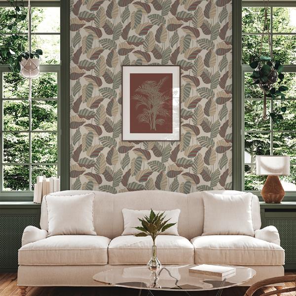 PARATO CARAIBI PVC/TNT  FOLIAGE BEIGE -GREEN 0,53X10,05MT