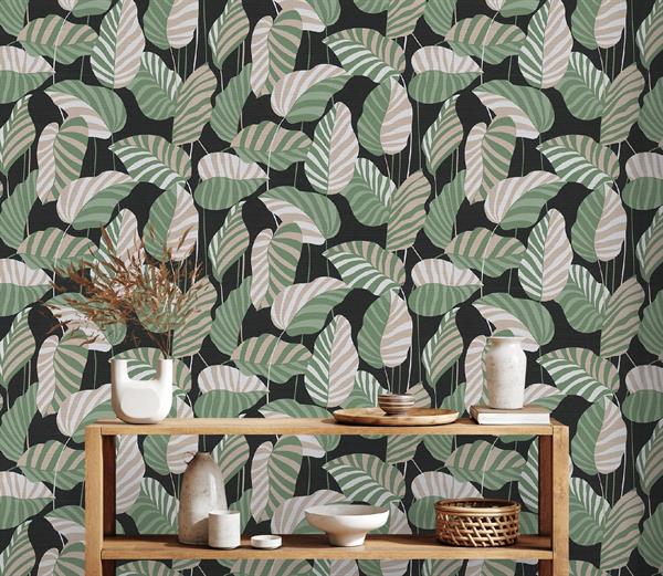 PARATO CARAIBI PVC/TNT  FOLIAGE GREEN/BEIGE 0,53X10,05MT