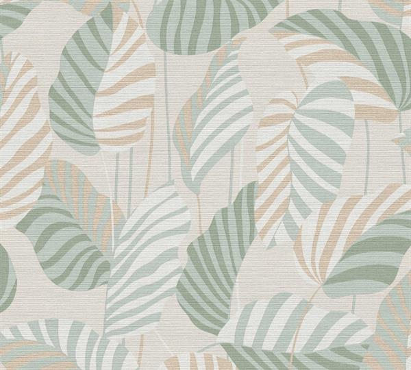 PARATO CARAIBI PVC/TNT  FOLIAGE GREEN-TAUPE 0,53X10,05MT