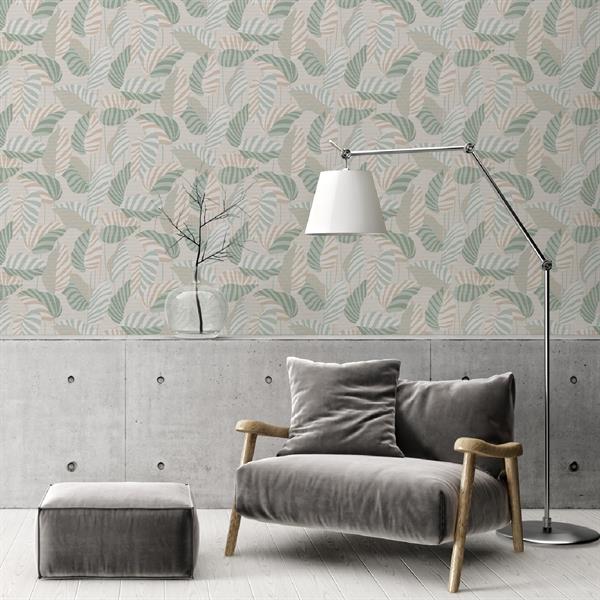 PARATO CARAIBI PVC/TNT  FOLIAGE GREEN-TAUPE 0,53X10,05MT