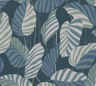 PARATO CARAIBI PVC/TNT  FOLIAGE BLUE-BEIGE 0,53X10,05MT