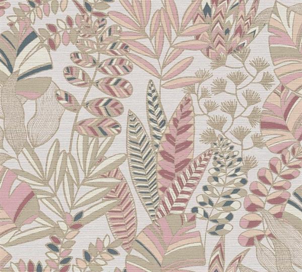 PARATO CARAIBI PVC/TNT  FOLIAGE WHITE PINK 0,53X10,05MT