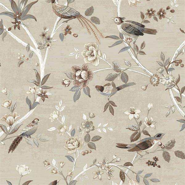 PARATO ARAZZI PVC/TNT   FLOWERS BIRDS TAUPE 0,53X10,05MT