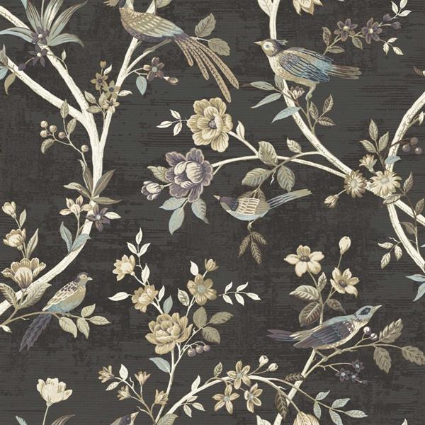 PARATO ARAZZI PVC/TNT   FLOWERS BIRDS BLACK 0,53X10,05MT