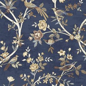 PARATO ARAZZI PVC/TNT   FLOWERS BIRDS BLUE 0,53X10,05MT