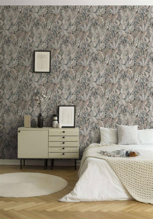 PARATO FLORAL FUSION PVC/TNT FOLIAGE GREY 0,53X10,05MT