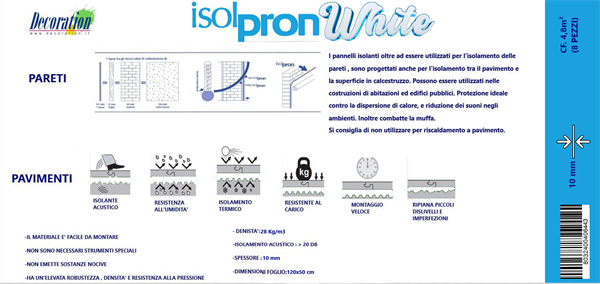 PANNELLI ISOLANTI POLIST. WHITE 10mm-LASTRA 50X120cm CF.24 MQ