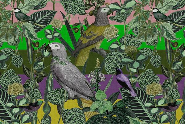 WALL BY PATEL 4 STAMPA  /DIGITALE - BIRDS GREEN 400x270H.CM