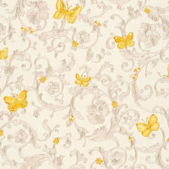 VERSACE 3 PARATO PVC/TNT RAMAGE  AVORIO  BEIGE FARFALLE GIALLO m